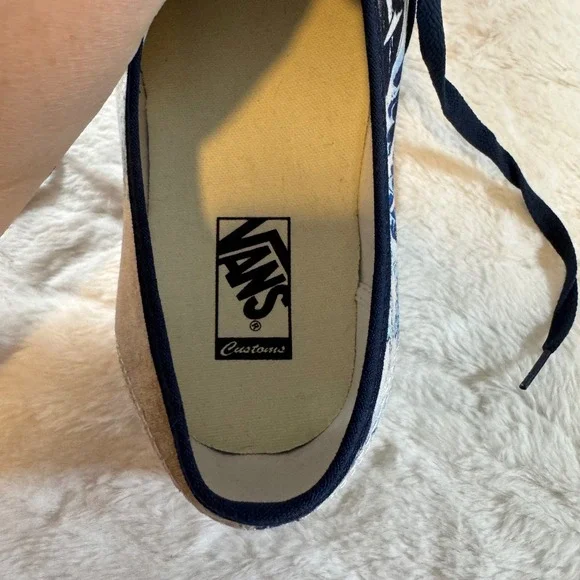 Vans Authentic Customs Great Wave Navy Blue Canvas Skate Shoes Mens 13 - Picture 7 of 10